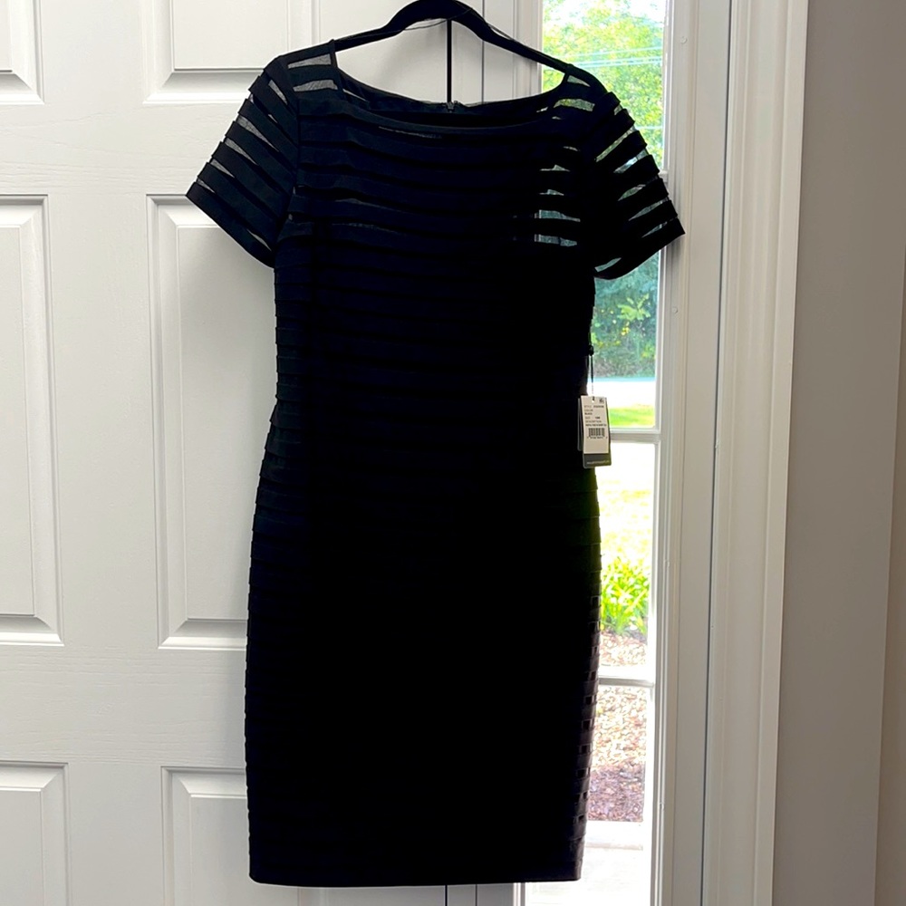 Adrianna Papell Black Partial Tuck Dress w/ short sleeves